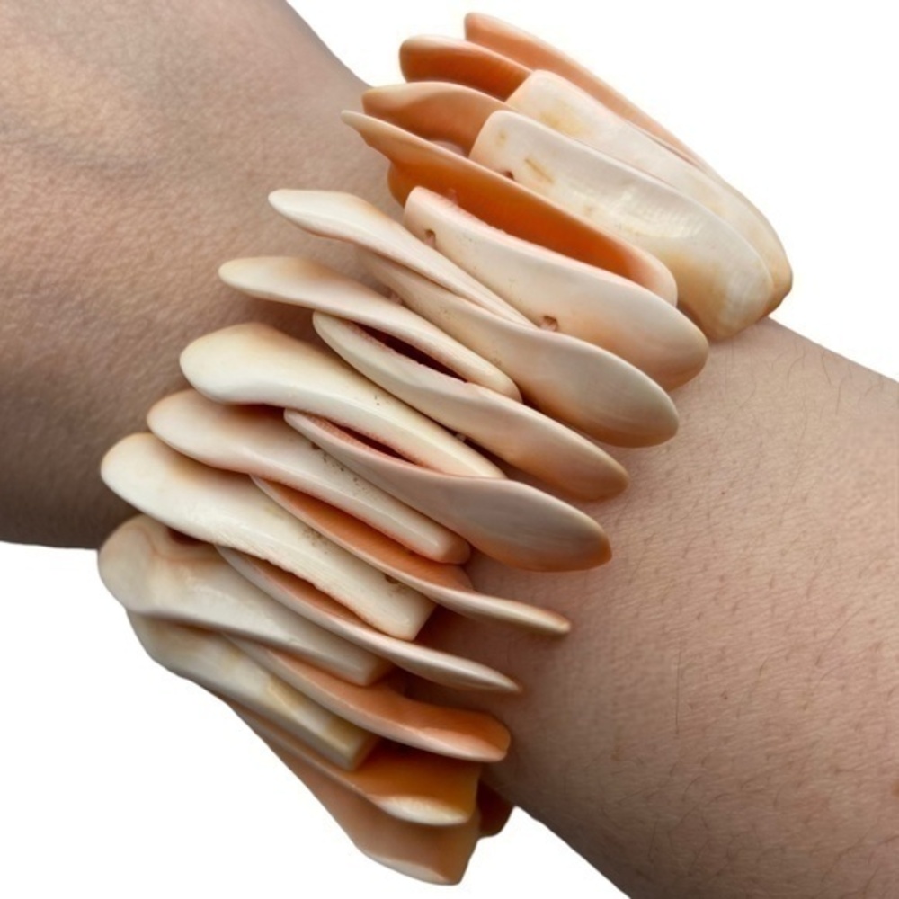 Sea Shell Bracelet Peach and‎ Pink Boho Beaded Elastic Stretch Bracelet